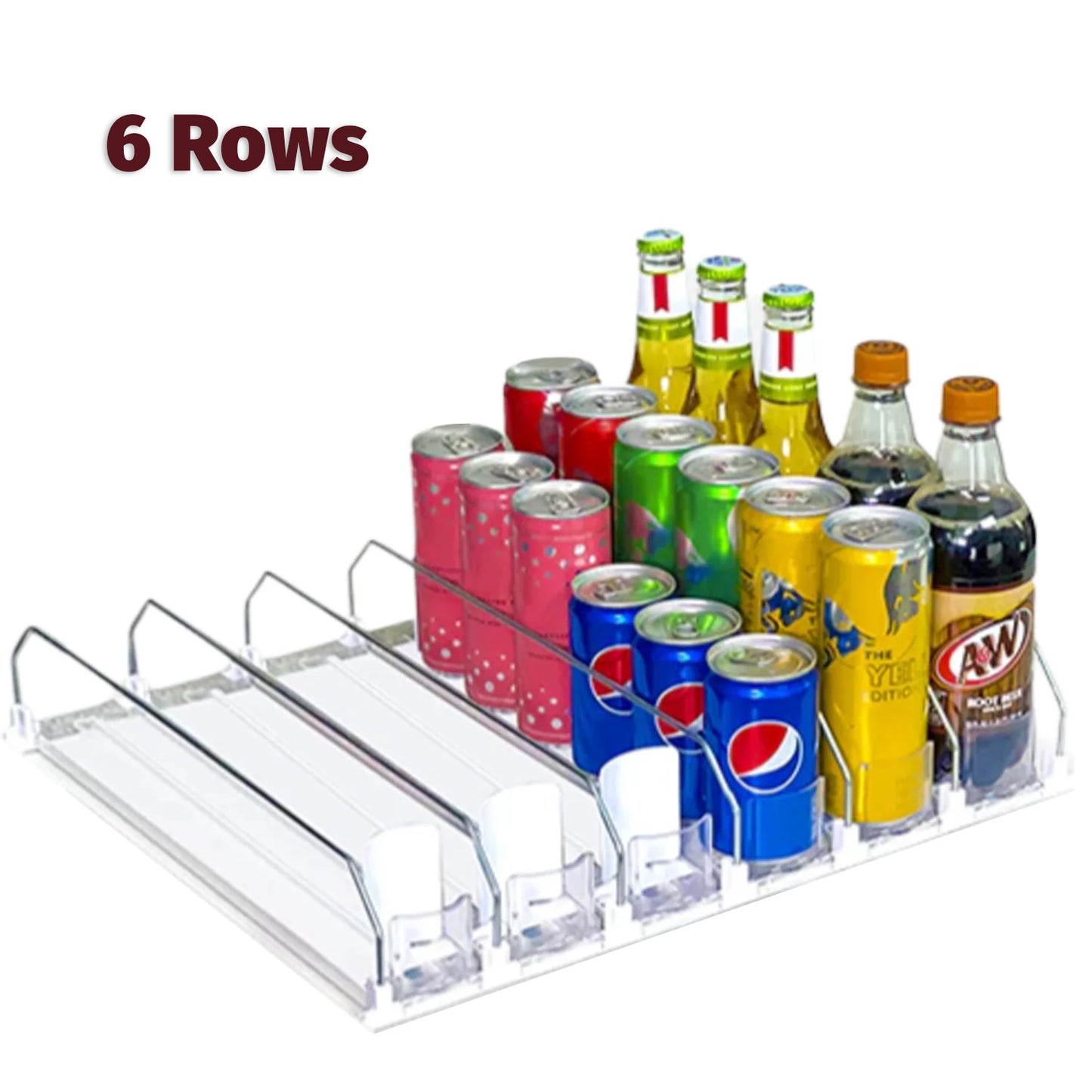 Soda Can Organizer with Automatic Can Pusher | Adjustable 6-Row Capacity
