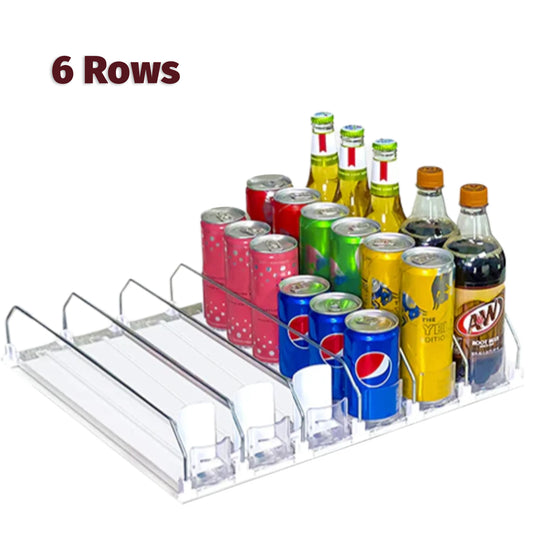 Soda Can Organizer with Automatic Can Pusher | Adjustable 6-Row Capacity